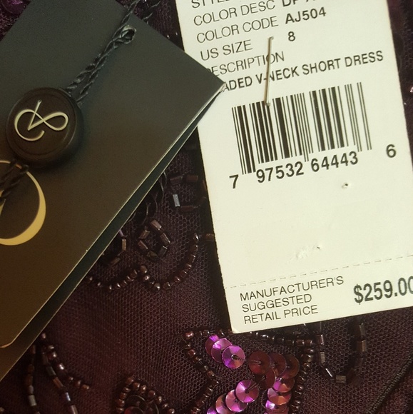 Adrianna Papell V-Neck Beaded Dress Deep Amethyst - Picture 5 of 5